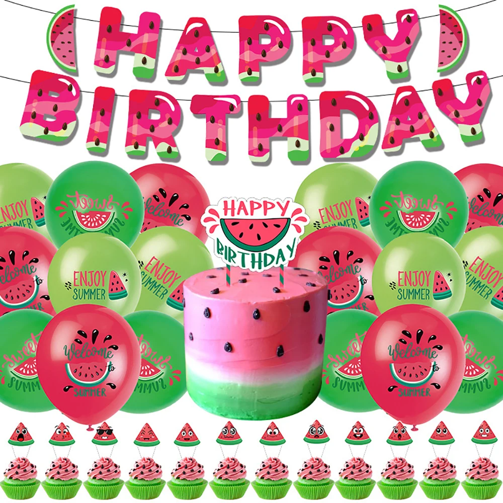 

Watermelon Party Birthday Celebration Supplies Pull Flag Card Summer Fruit Birthday Party Decoration Balloon Package Props