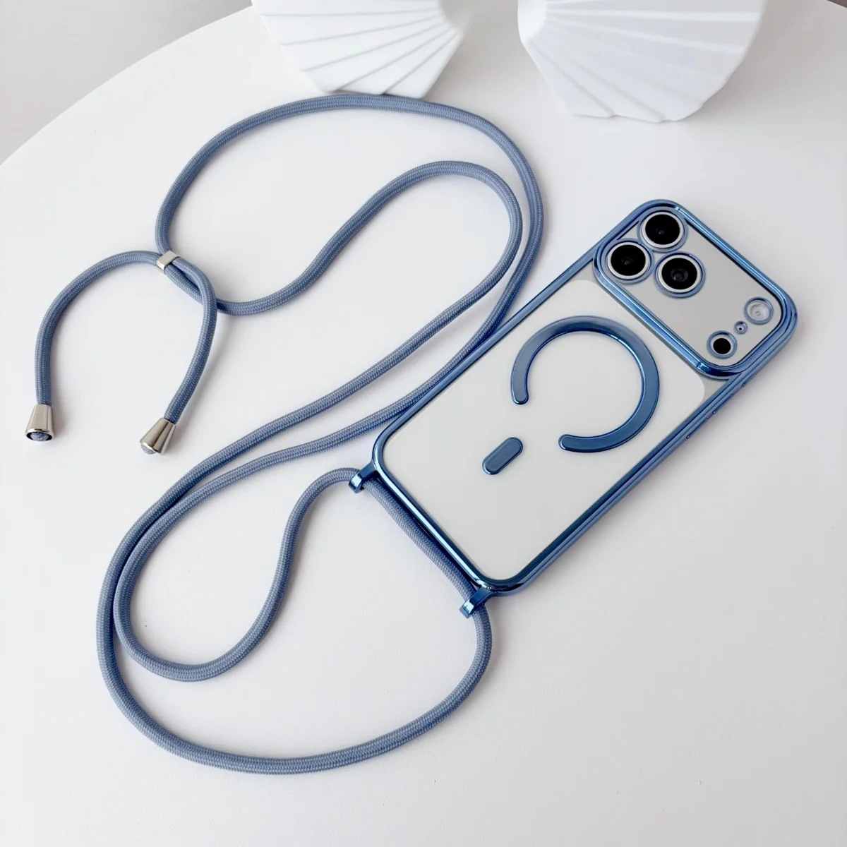 Electroplated Clear Magnetic Crossbody Strap Phone Case with Adjustable Lanyard Cover