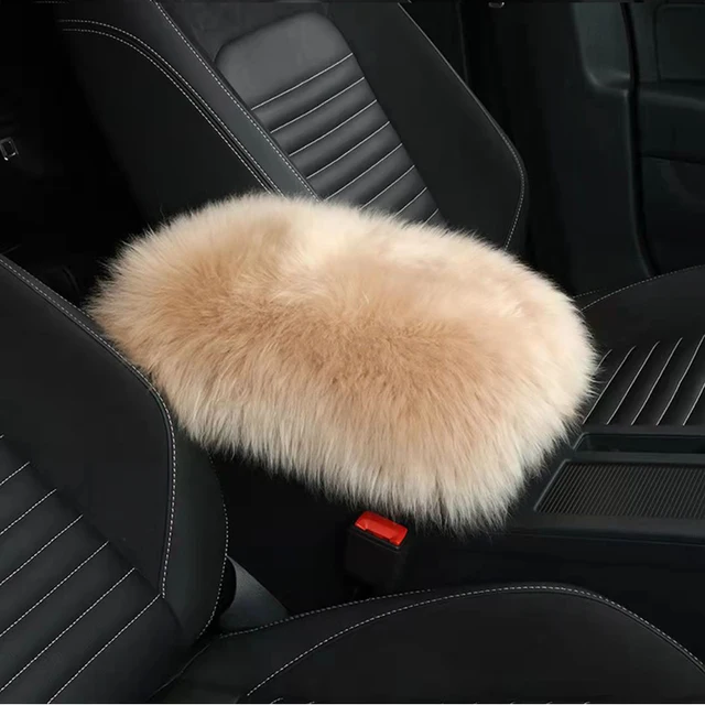 Car Plush Armrest Cover Faux Fur Auto Center Arm Rest Console Pad Wool Cushion Protector Universal for SUV/Truck/Car Camel