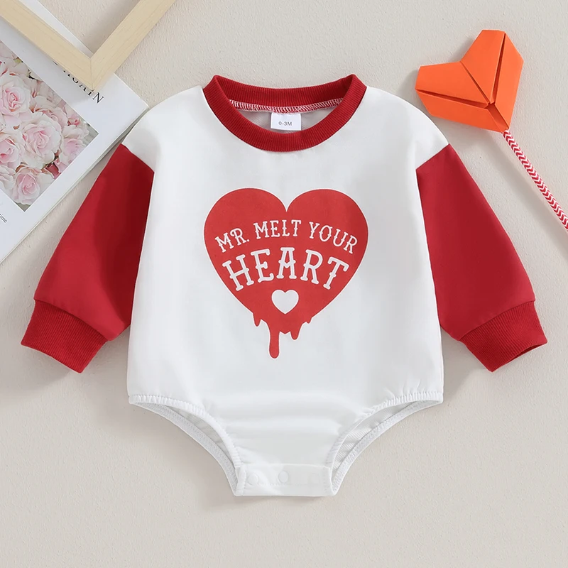 

Listenwind Baby Girls Valentine's Day Romper Long Sleeve Crew Neck Heart Letter Print Casual Romper For 0-18 Months