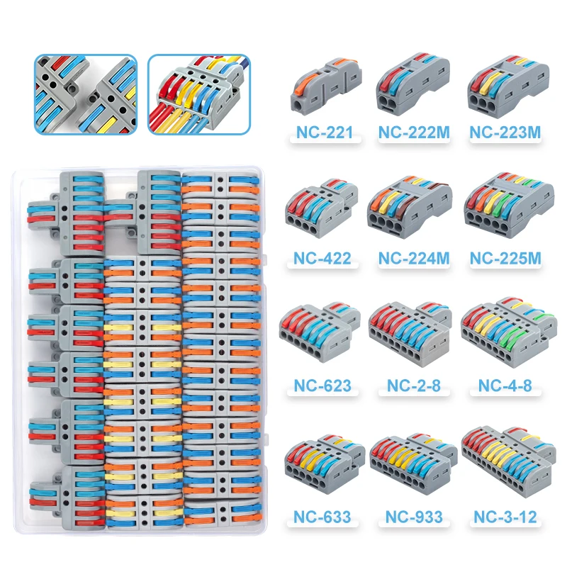 Conectoresdecableadorápido,divisorcompactoUniversalencaja,Cableeléctrico,conectordeconductorespush-inconbloquedeterminalesdepalanca-AliExpress13