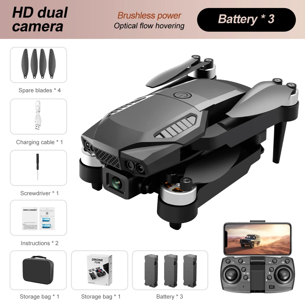 

F198 Brushless Drone Optical Flow Positioning Dual Camera Aerial Quadcopter Remote Control Aircraft New Year Children's Toy