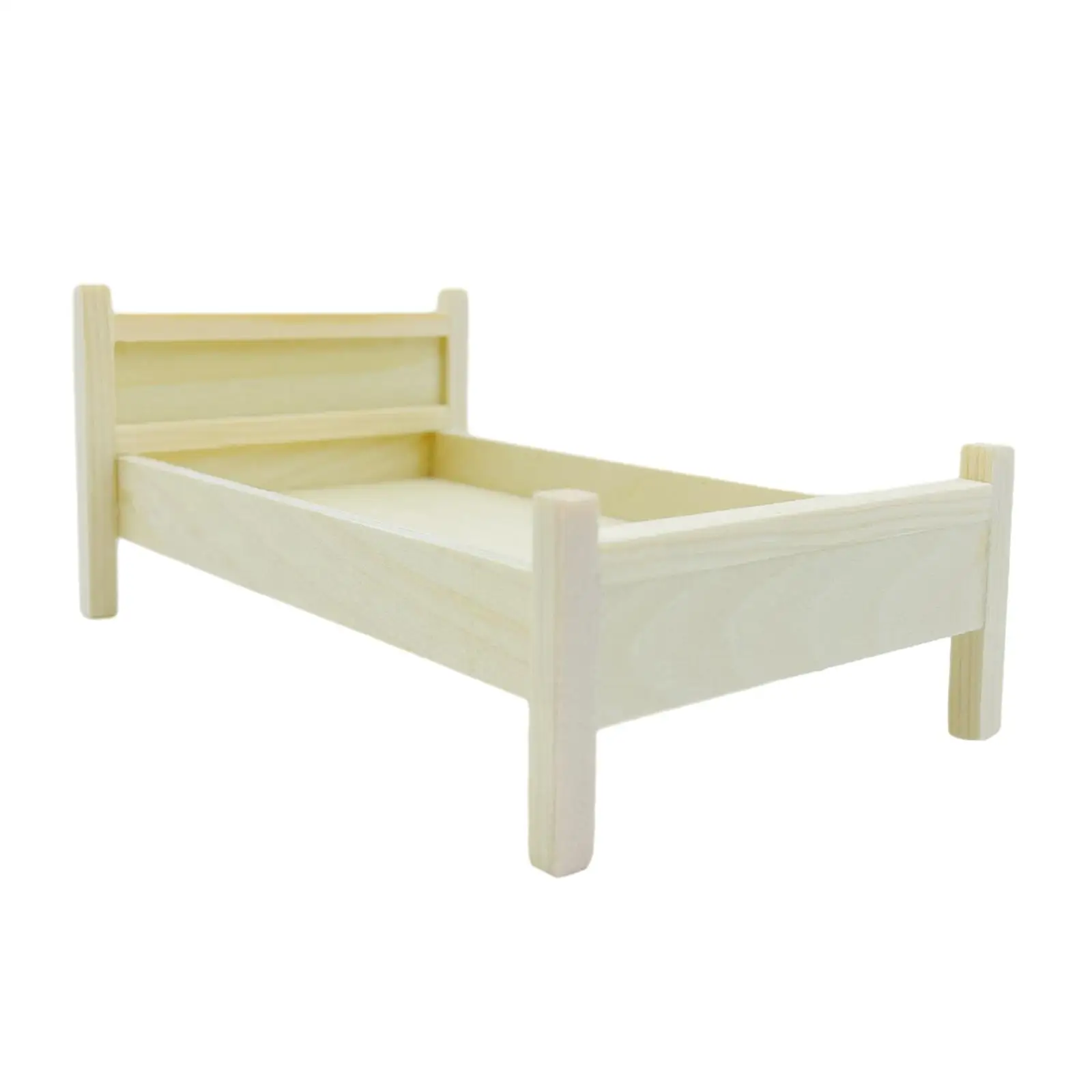 1/12 Scale Dollhouse Wooden Bed DIY Dollhouse Miniature Bed for Dollhouse