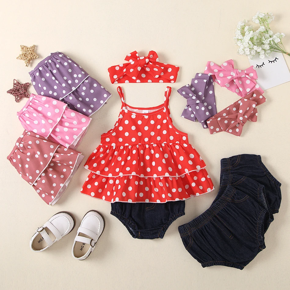 

Disney Summer Newborn Baby Clothes Infant Clothing sets Cute Dots Sleeveless Cotton Baby Girl Dress Headband Princess Dresses