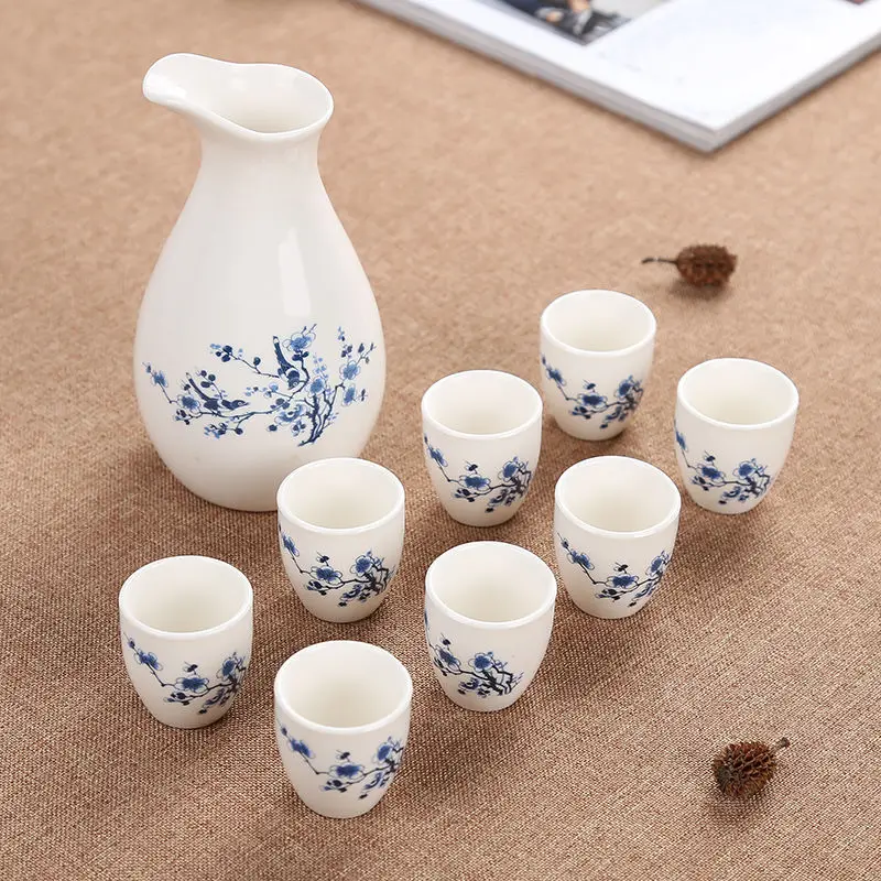 

Japanese Style Sake Cup Set, Vintage Yellow Rice Wine Cups, Sakura Ceramic Shot Glass, Small Wine Dispenser, Bar Supplies