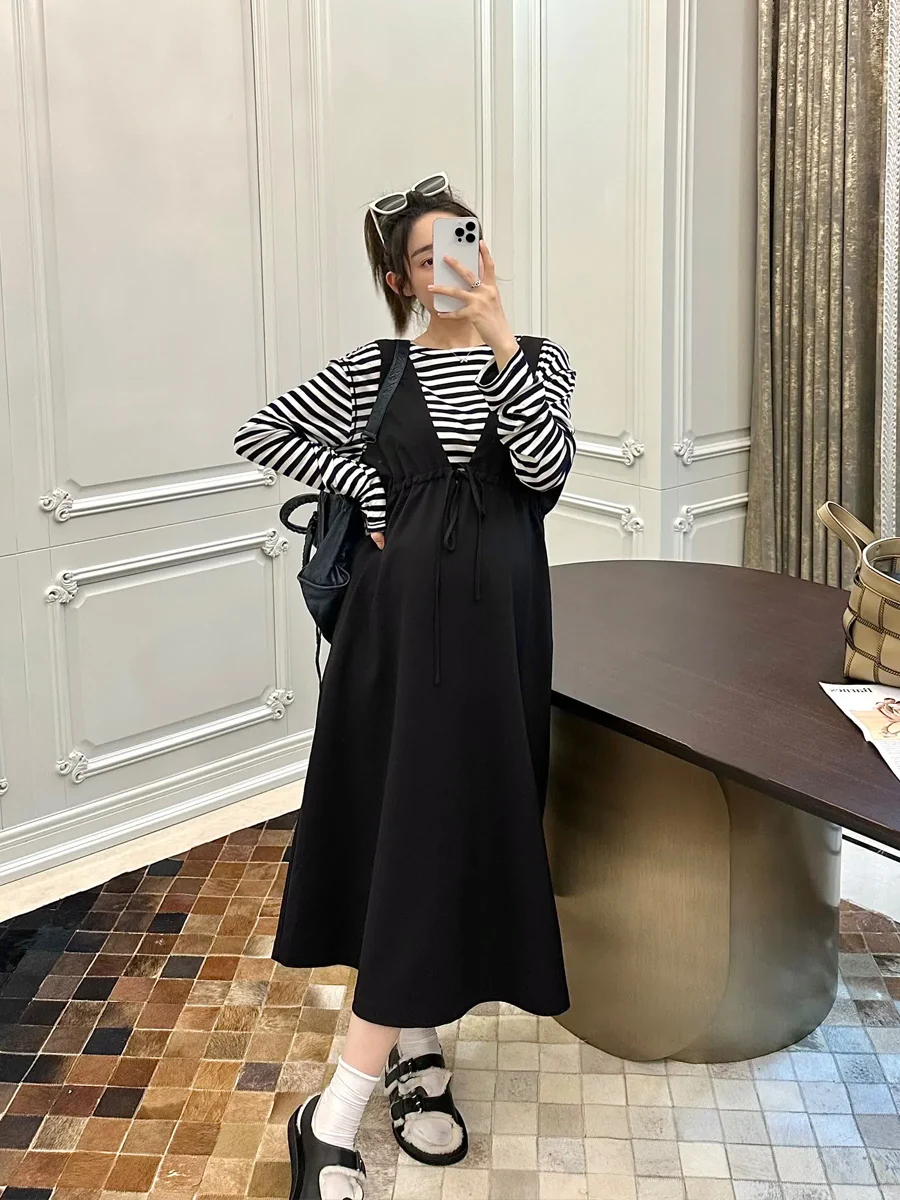 레오 마미 출산 의류 가을 닳은 둥근 목 줄무늬 긴 소매 셔츠 상단 느슨한 피부 친화적 인 울 뜨개질 바닥 셔츠