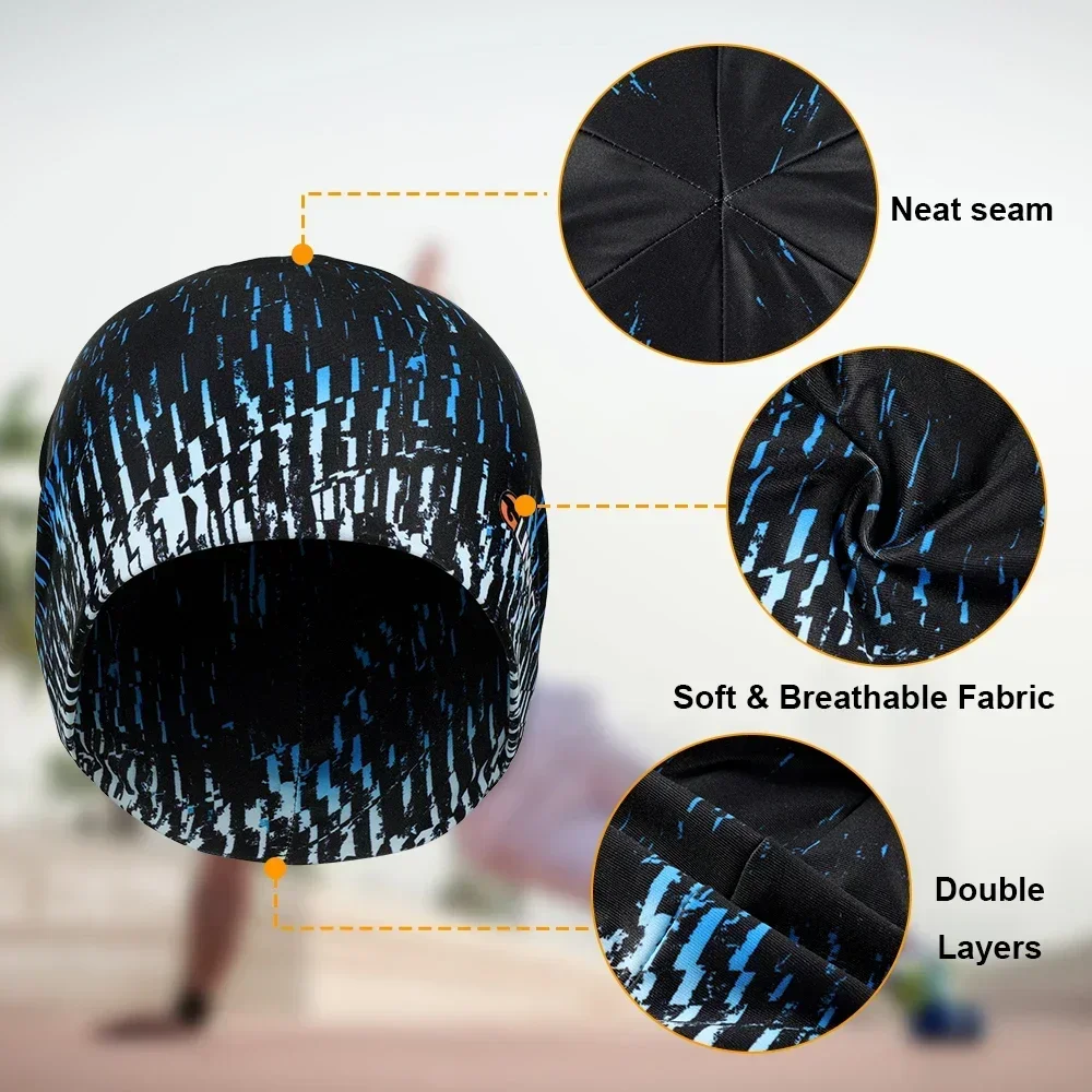 Winter Double-layer Fabric Running Print Beanies Bicycle Hat Tennis Hiking Workout Ski Cycling Snowboard Stretch Cap Men Women winter hats winter cycling cap sports hat