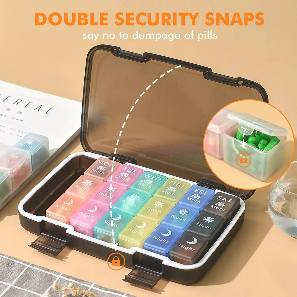 Weekly Pill Organizer 3 Times A Day 21 compartments Extra Large Medicine Box Moisture-Proof 7 Days Travel Pill Case for Vitamin
