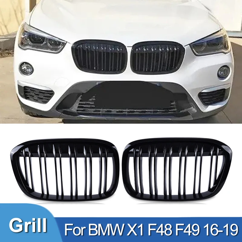 

Pulleco Car Front Hood Kidney Bumper Grill Racing Grille For BMW X1 F48 F49 16-19 Gloss Black Double Slat Grills New Accessories