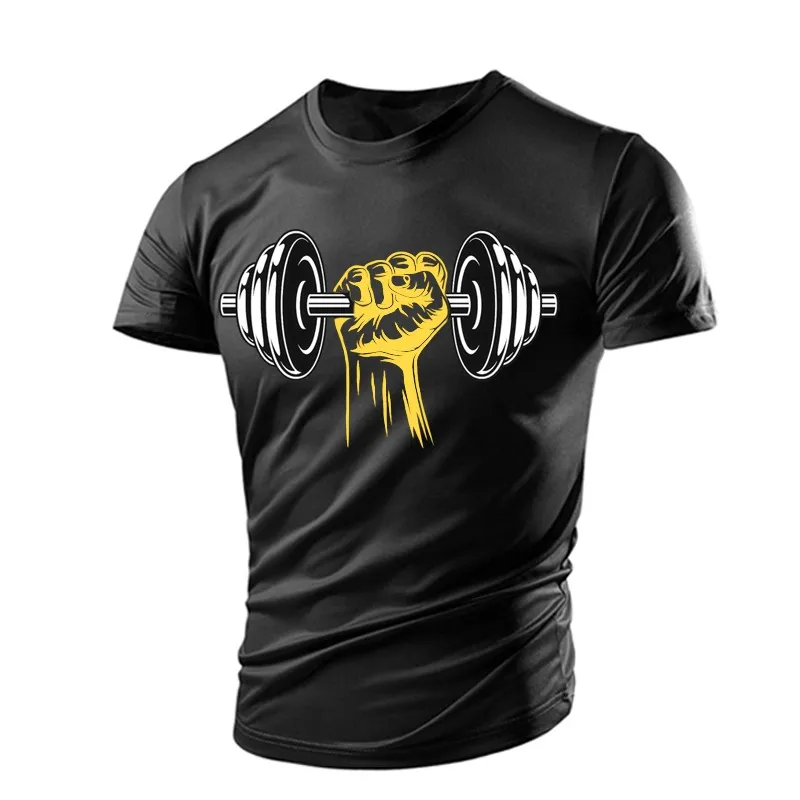 

Men's Gym Dumbbell T-shirt, Elastic Casual T-shirt, 2023 New 3D Printed T-shirt, Breathable, Lightweight, Sporty, Quick Drying,