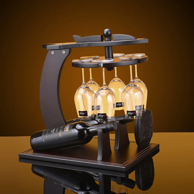 European Style Solid Wooden Wine Rack Bottle Ornaments Hanging Cup