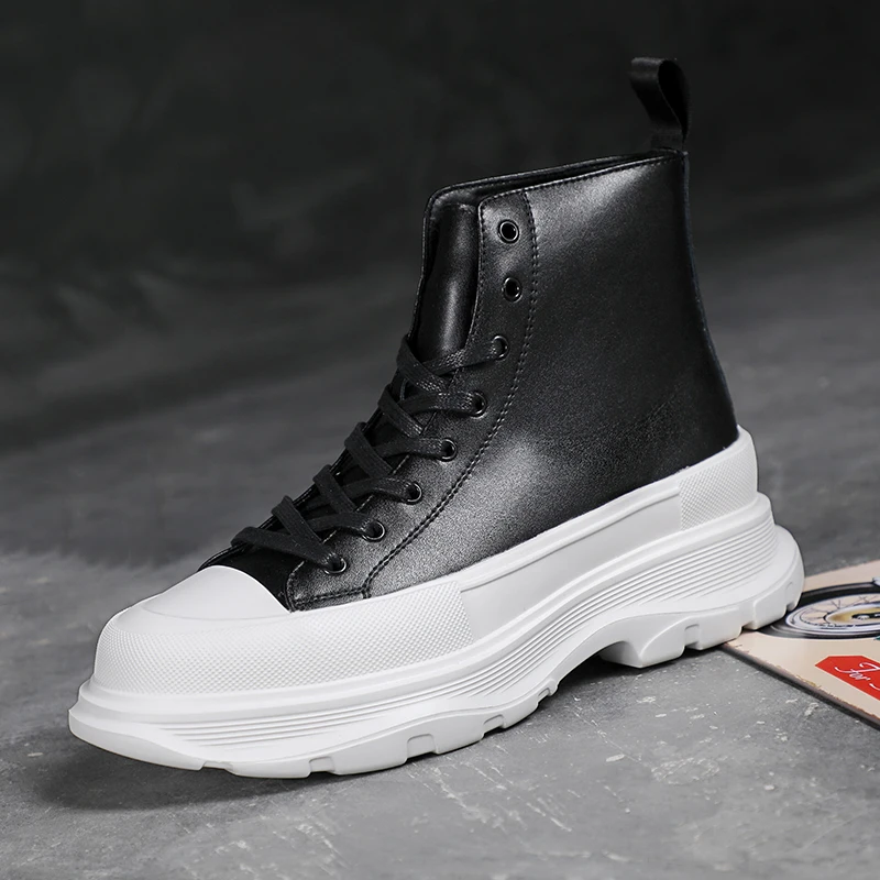 

Autumn Men and Women Ankle Boots Chunky Platform Shoes High-cut Genuine Leather Sneakers Motorcycle Boots Skateboard Sport Shoes