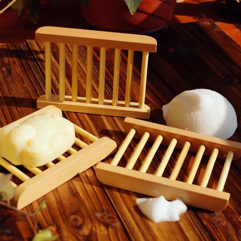 

Natural Wood Bamboo Soap Dish Holder Tray Soap Draining Rack Bathroom Storage Plate