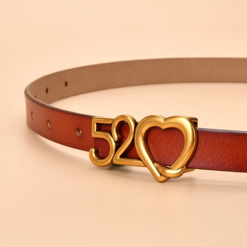 

Cowhide Leather Belt for Women Candy color Decorative Female Jeans 520 Belt Cowhide Material Lady Romantic Gift Love Belts
