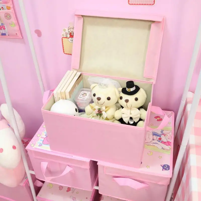 New Sanrio Storage Box Kawaii HelloKitty Cinnamoroll Kuromi Cartoon  Foldable Student Dormitory Clothes Storage Car Storage Case