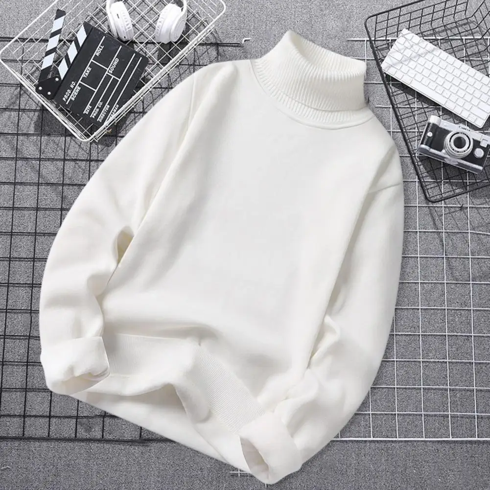 

Thickened Knitting Tops Cozy Stylish Men's Turtleneck Sweater Warm Fleece Lining Slim Fit Knit Top for Autumn Winter Fashion