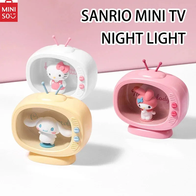 

MINISO подлинный Sanrio Night светильник Kawaii Mini TV Hello Kitty режим сна аксессуары Аниме игрушки прикроватный подарок для детей и девочек