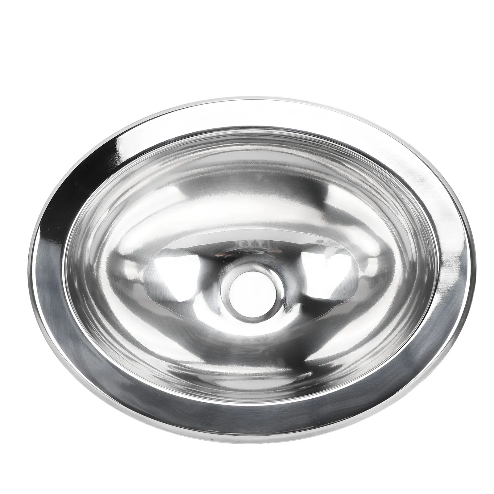 Single Bowl Sink Rustproof Polished Large Capacity Flush Mounting Stainless Steel Round Sink for Boat RV Bathroom