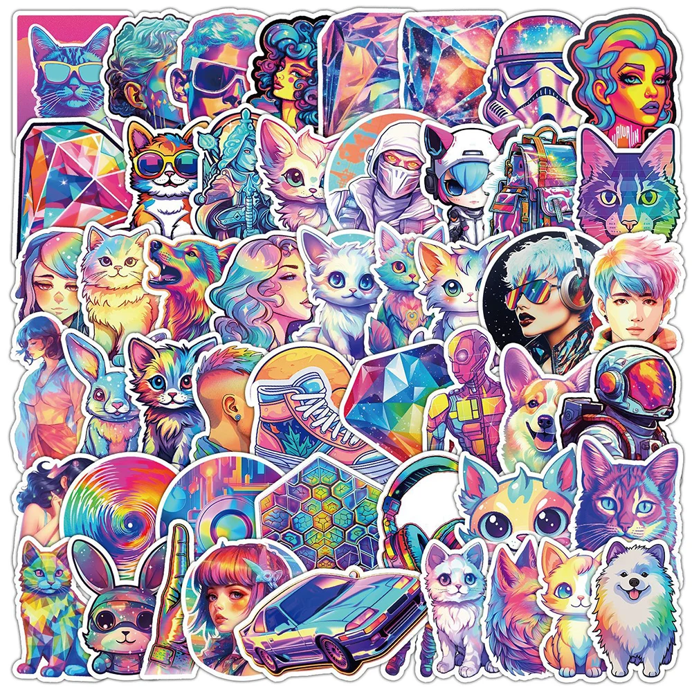 10/30/50Pcs Modern Fashion Fantasy Style Stickers Colorful Aesthetic Cartoon Decals Graffiti for Laptop Phone Sticker Kid's Gift 10 30 50pcs rock music pop graffiti stickers cool fashion tide brand classic stickers laptop diy car pvc decal decor stickers