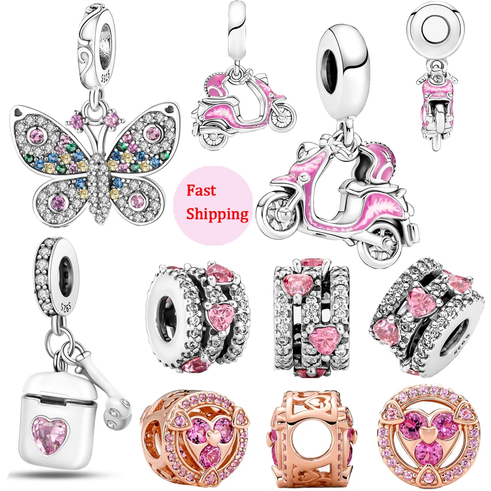 

Новинка, подвеска для браслета Пандора, светящаяся в темноте лампочка, двойная подвеска, подвеска, розовый цвет, Оригинальные Серебряные украшения