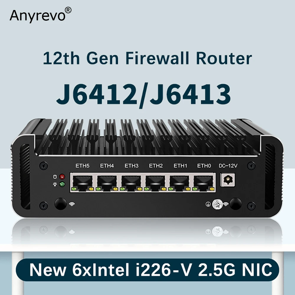 

12th Gen Firewall Router Elkhart Lake Celeron J6412 6xIntel i226-V 2500Mbps Nics Fanless Mini Router PC OPNsense pfSense Proxmox