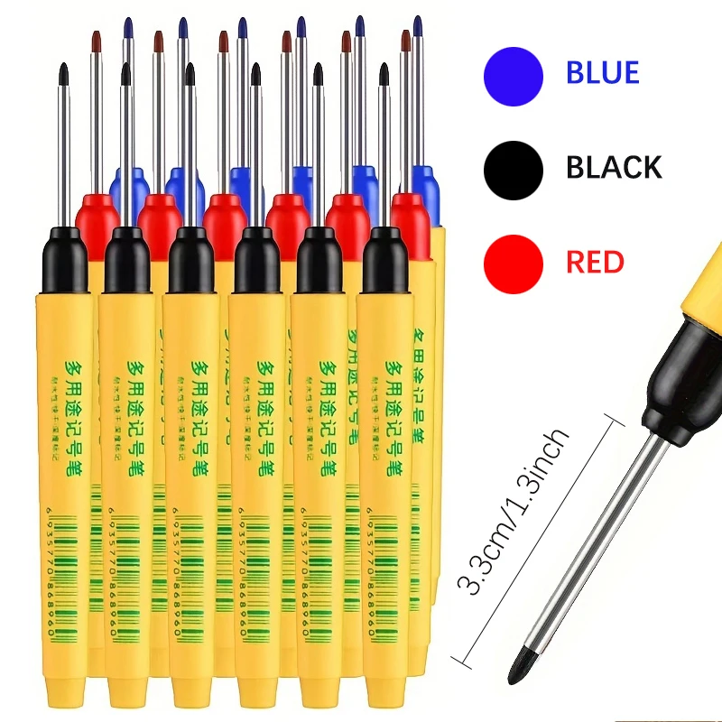 Multifunction Pen 33mm Long Head Marking 3 Color Black Blue Red Ink Woodworking Deep Hole Waterproof Tool