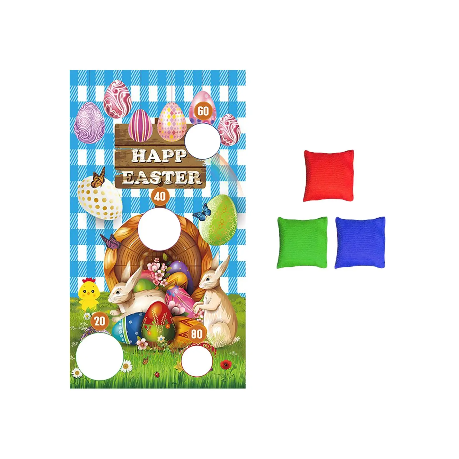 Toss Game Easter Day Banner Easter Gifts Easter Decor Summer Party Favors Toys Fun Camping Indoor and Outdoor with 3 Bean Bags
