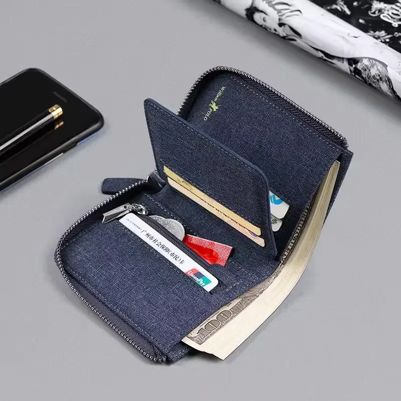 Men Wallet Mens Canvas Multifunctional Vertical Youth Leather Clip Driver's License Case Multi-Card Short Wallet 2