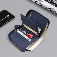 Men Wallet Mens Canvas Multifunctional Vertical Youth Leather Clip Driver's License Case Multi-Card Short Wallet 2