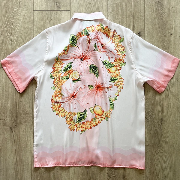 

2023ss Pink Casablanca Shirt Men Women Hawaiian Beach Style 2023ss Flower Pattern Silk Shirts For Men