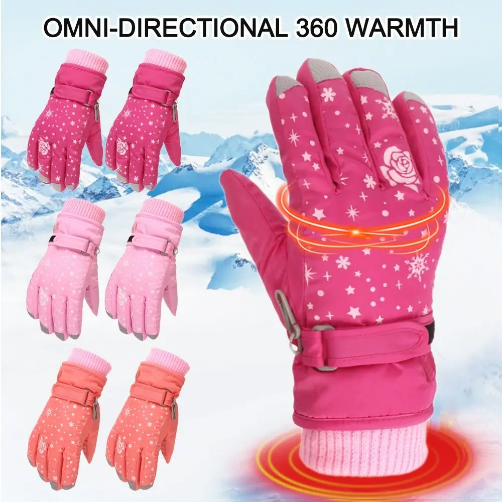 1 Pair Baby Girls Winter Thicken Warm Gloves Windproof Children Skiing Cycling Gloves for Kids Outdoor Sports Mittens