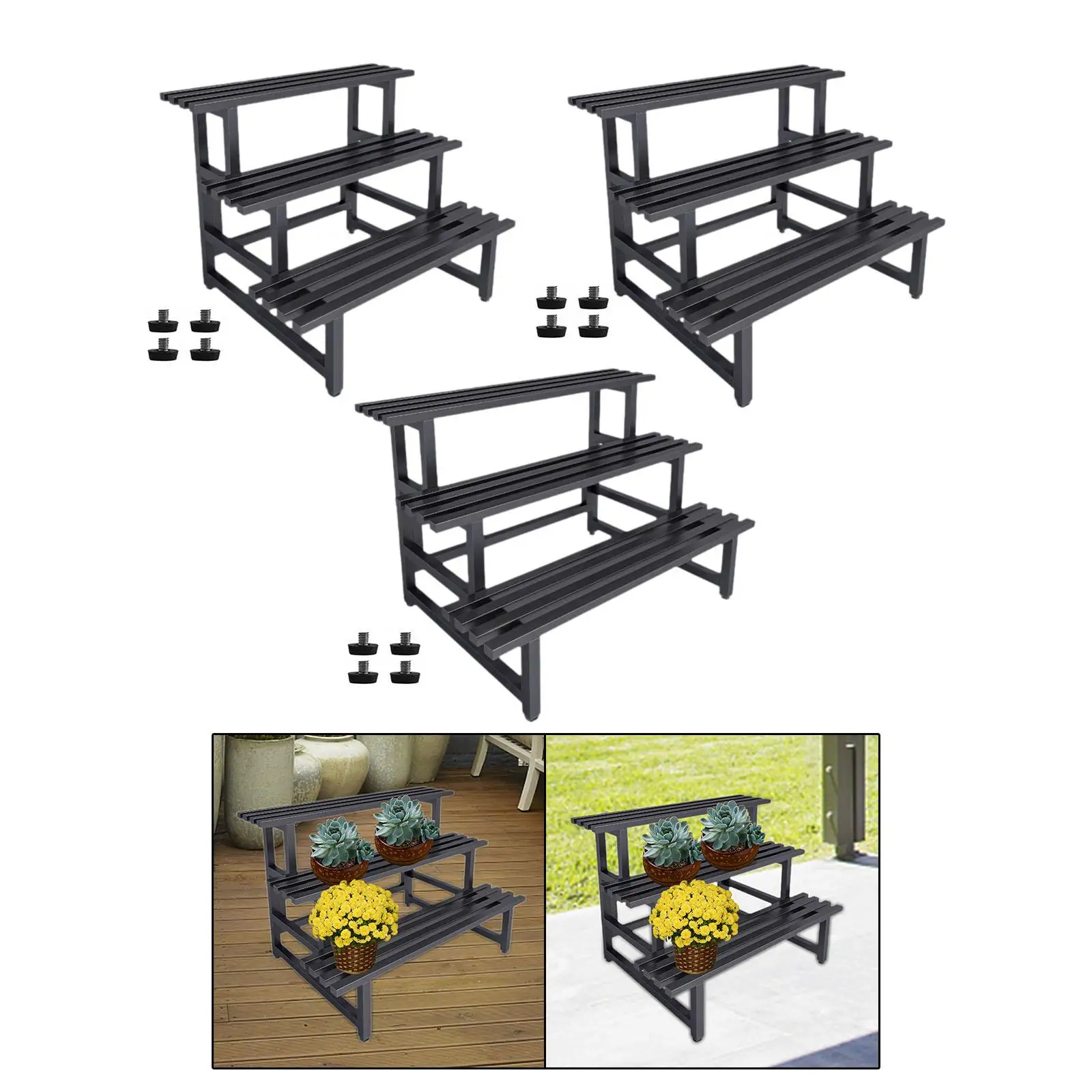 Metal Plant Stand Black Freestanding Stable 3 Tier Planter Display Shelf for Office Balcony Indoor Outdoor Garden Flower Store plant stand
