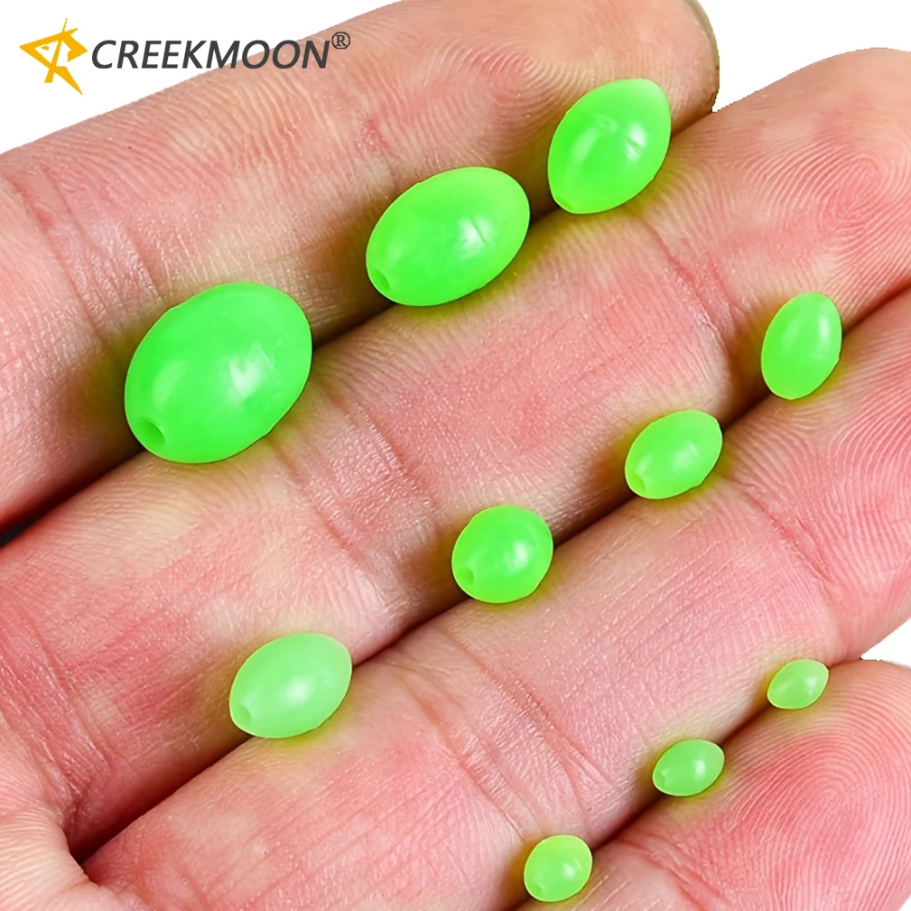 200pcs Soft Oval Night Luminous Fishing Beads Glowing Sea Fishing Lure Bait Floating Beads Fishing Tackles Tool for Rigs 4-10mm