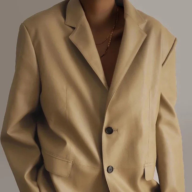 Autumn and Winter 2023 New Women's Long-sleeved Temperament Trend Solid Color Lapel Single-breasted Loose-fitting Glossy Jacket