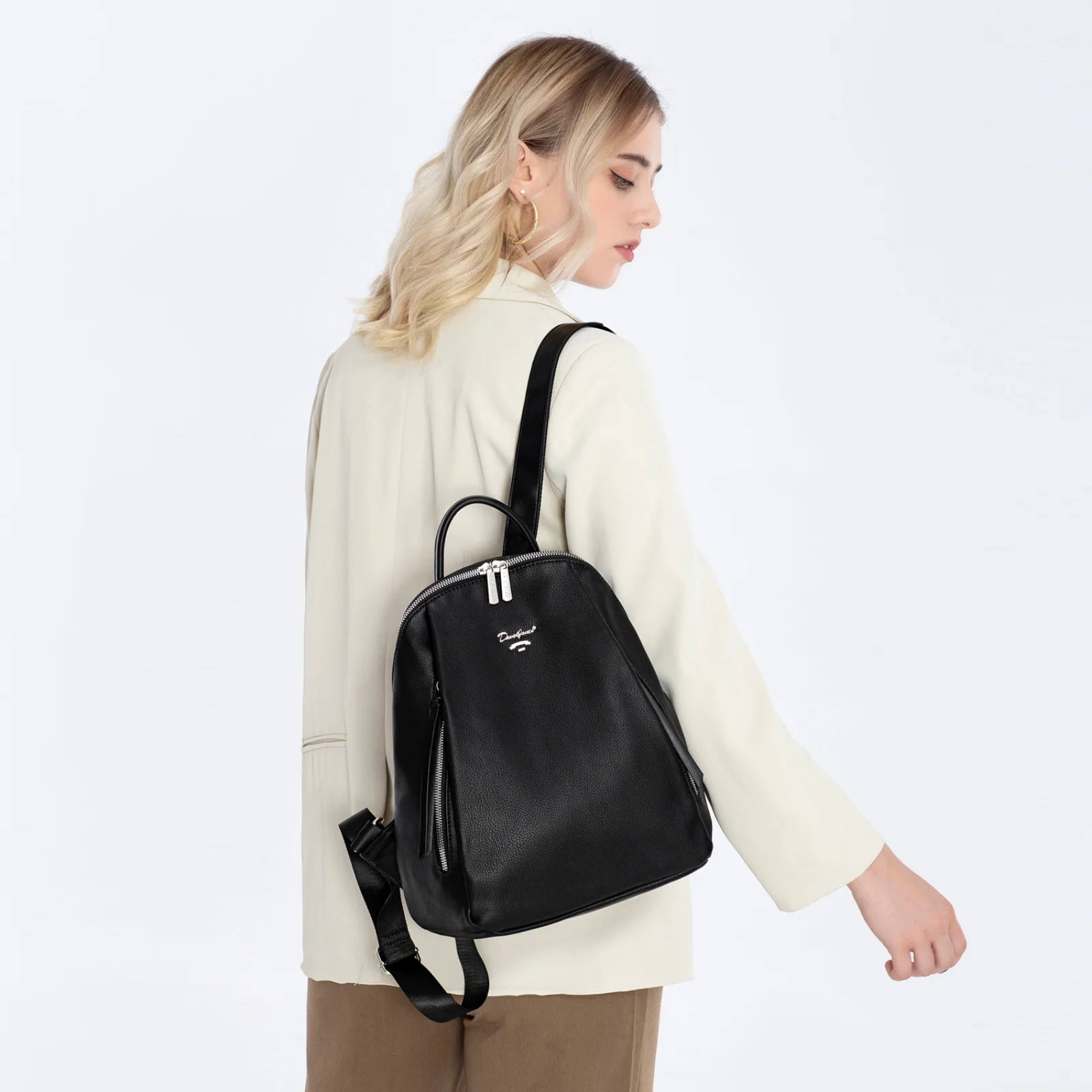 

David Jones Latest Fashion Women's Backpack Simple Atmosphere Solid Travel Bag Durable Large Capacity Multifunctional Handbag