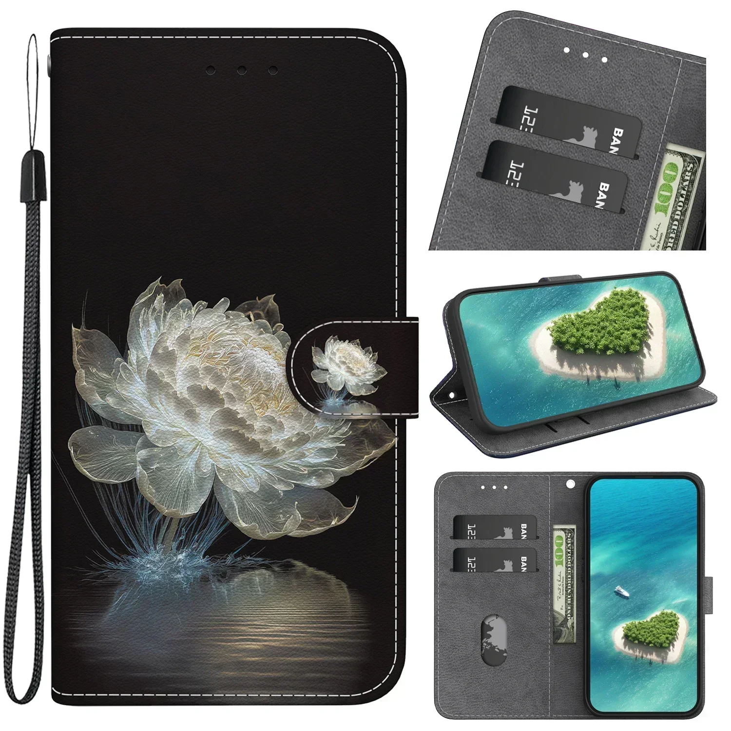 Stylish Stand Flip Wallet Case with Painted Pattern