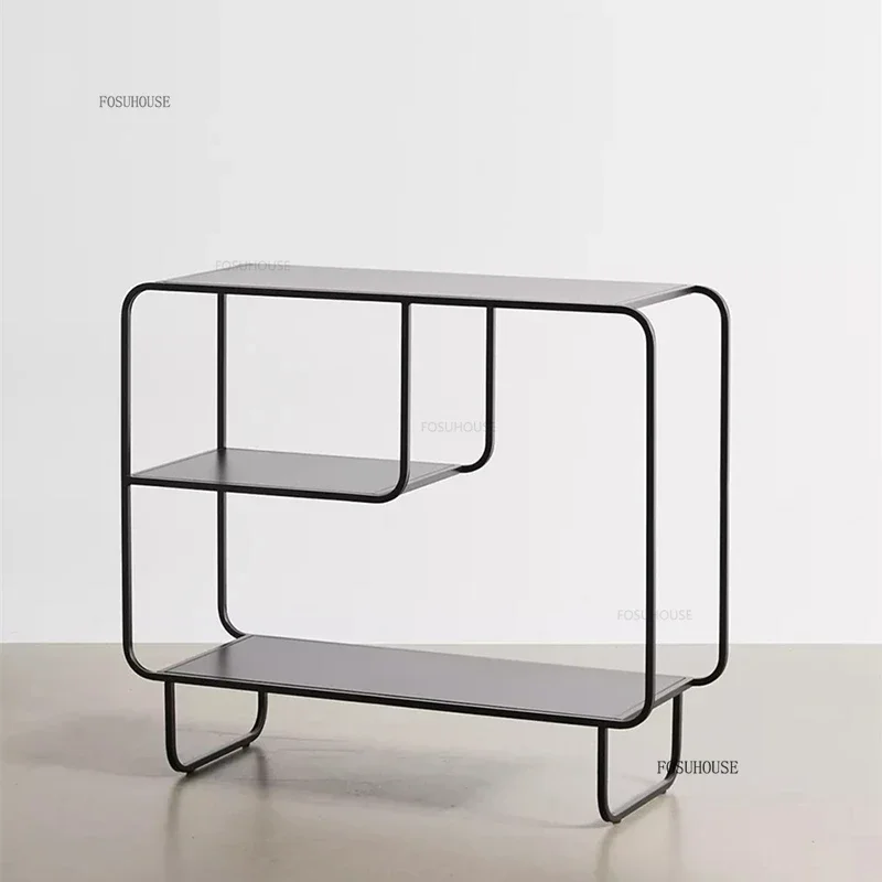 Creative Floor Bookcases Simple Iron Art Bookshelf Storage Organizer Nordic Living Room Furniture Home Sofa Display Side Cabinet