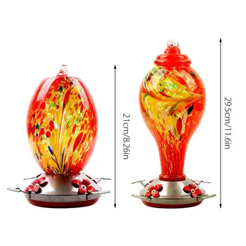 Colorful Hummingbird Food Feeder Hand Blown Glass Feeder Drinker Water Feeding Bowl for Garden Yard Decoration 2