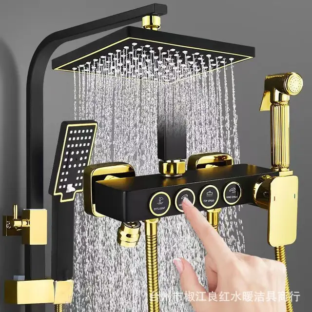 Luxury Bath Shower Mixer ก๊อกน้ําชุดฝักบัวสายฝนทองเหลืองหัวผนังฝนก๊อกน้ํา Handshower ทองเหลือง Spout 1