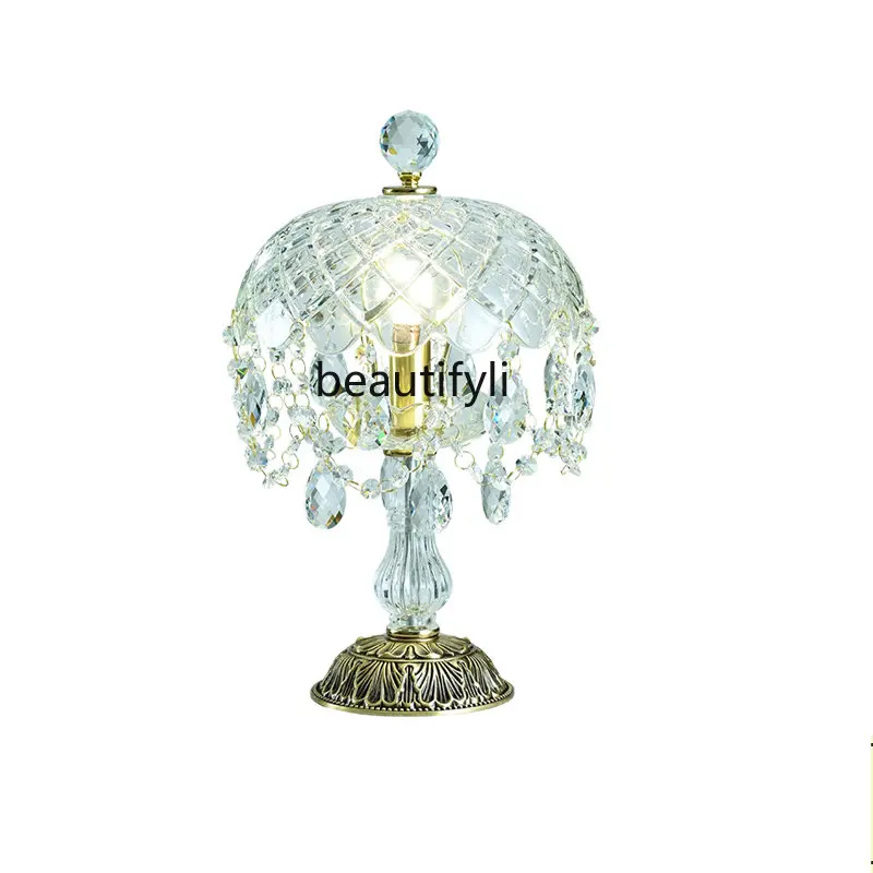 

yj Light Luxury Crystal Lamp Bedroom Bedside Lamp French European and American Style Retro Romantic Atmosphere Decorative Lamps