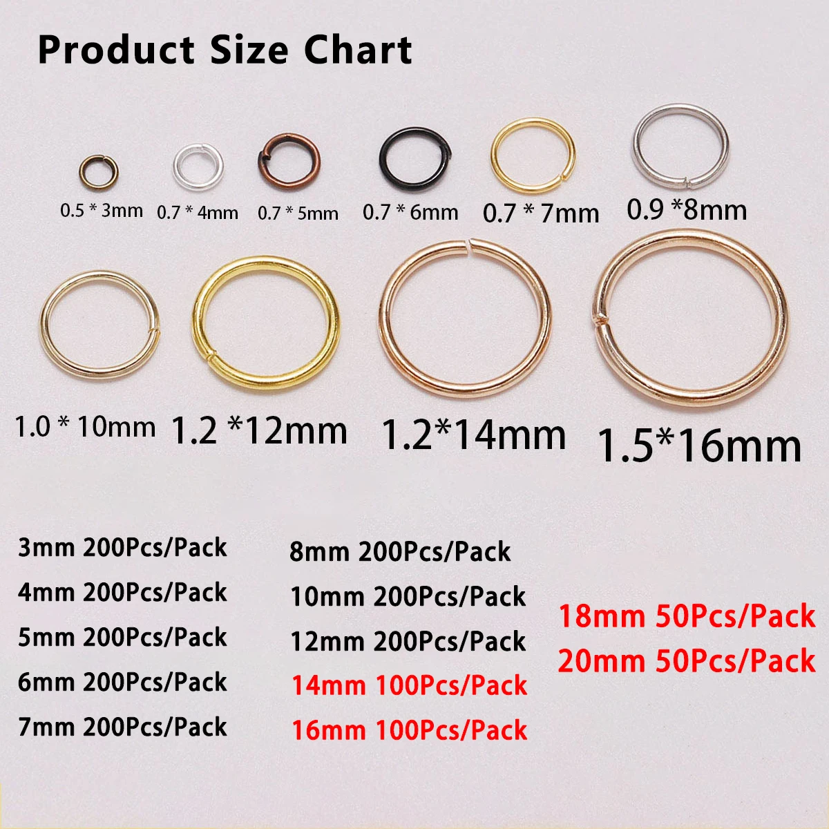 100pcs/lot 14mm Stainless Steel Open Jump Rings Split Rings Connector for Jewelry Making Findings Accessories Supplies 14 Sizes (1.2 x 14mm-100pcs)