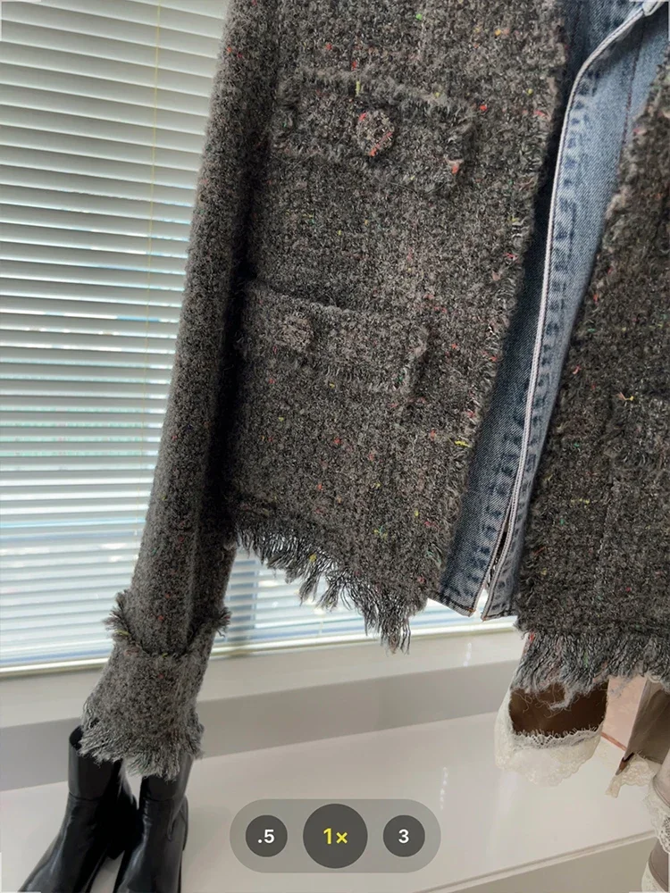 Chic Denim Patchwork Jacket Women's 2024 Autumn New Tassel Turn Down Collar Pocket Short Coat Commute Korean Fashion Retro