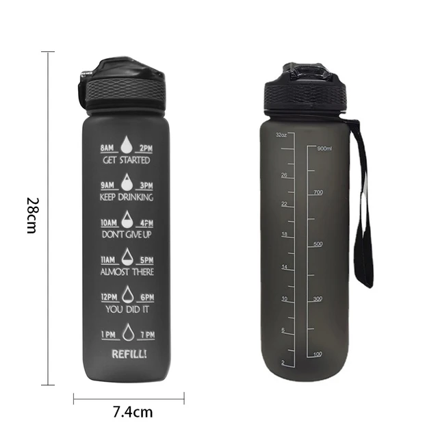 1L Tritan Material Water Bottle With Bounce Cover Time Scale Reminder  Frosted Leakproof Cup For Outdoor Sports Fitness 