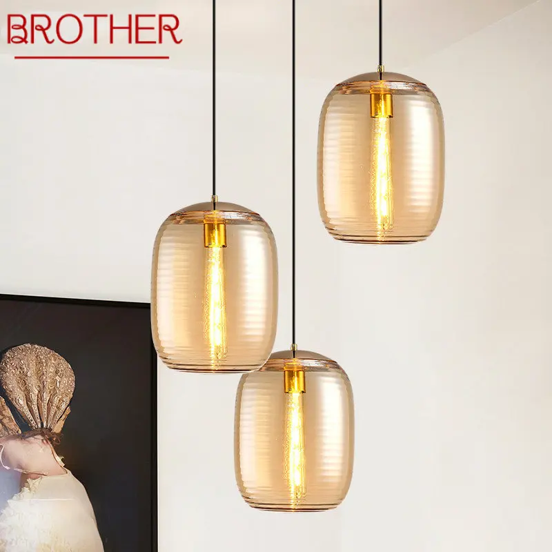 

BROTHER Modern Golden LED Pendant Lights Industrial Creative Glass Design Hanging Lamp for Home Dining Living Bedroom Decor