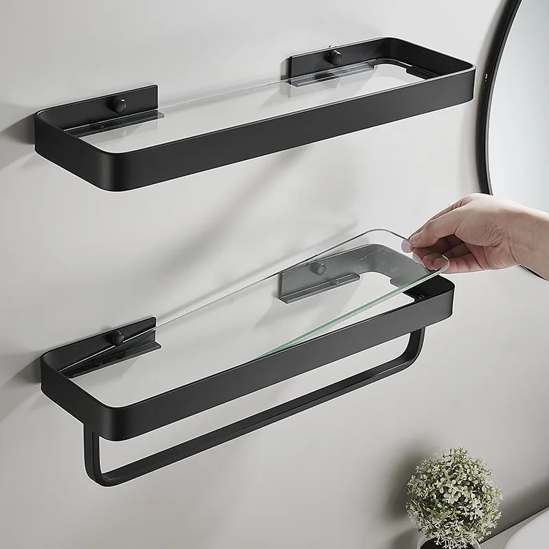 Black/White Bathroom Shelf Bath Shower Shelf Glass Shelf Bathroom