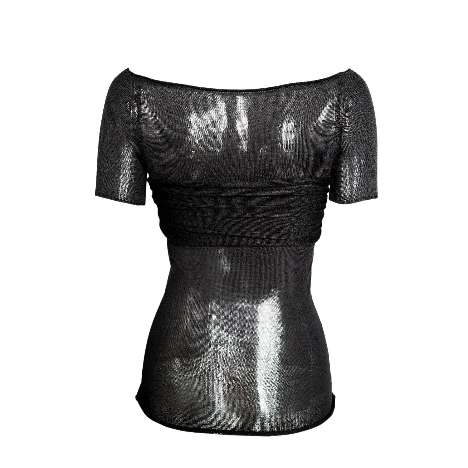 Short Sleeve Mesh Top Shirt For Women Off-Shoulder See-Through Knit Sexy Pullover Summer Sheer New 2025 Ladies T-shirt