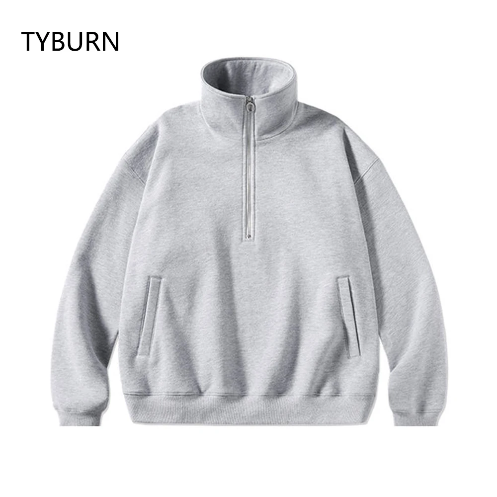 

TYBURN New Fashion Half Zip Sweatshirt Hoodie Coat Men Women Autumn Winter Oversize Loose Plush Fashion Hoodie Top