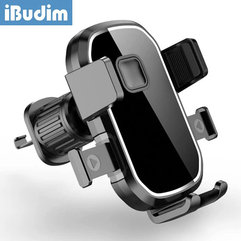

iBudim Car Phone Holder Mobile Phone Stand GPS Support Metal Hook Lock Car Air Vent Clip Mount for iPhone 14 13 12 Xiaomi Huawei