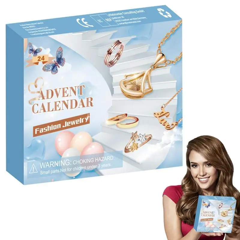 

Ювелирные изделия, календарь, Рождественский модный браслет, ожерелье, кольцо, серьги, обратный отсчет 24 дня, подарок на Рождество для жены