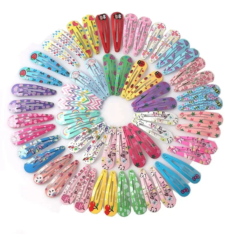 Hair Accessories 10-100Pcs Cute Colorful Waterdrop Alloy Hairpin Girls Snap Hair Clips For Kids Print Bb Hairgripe Headwear Baby Hair Accessories hair accessories,hair clips